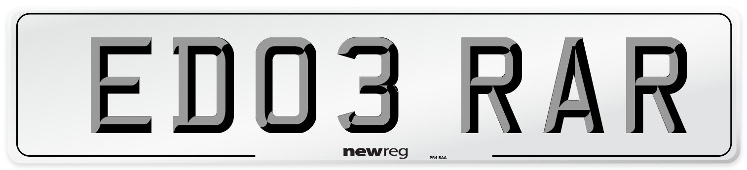 ED03 RAR Number Plate from New Reg